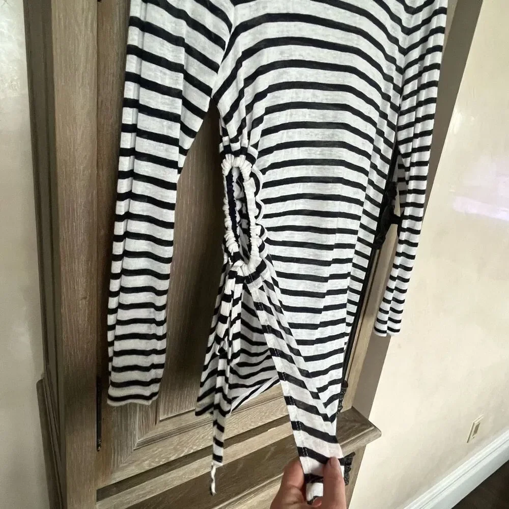 T by Alexander Wang Classic Striped Slub Jersey Long Sleeve Tee side opening